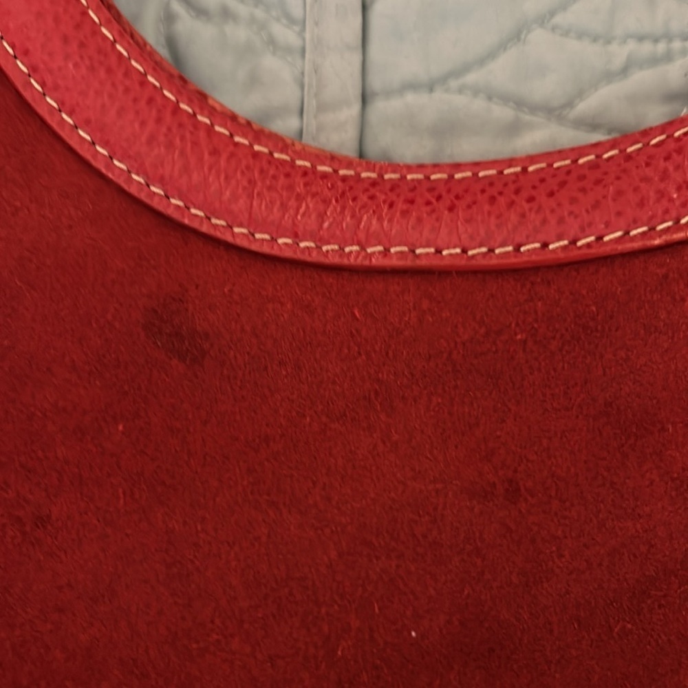 J. McLaughlin Red Suede Bag Leather Braided Handles RARE All Red - Picture 5 of 16